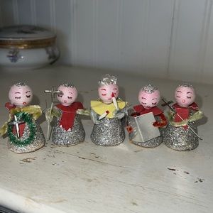 Vtg Angel Japan Christmas Choir paper Mache pipe cleaner ornaments flower picks